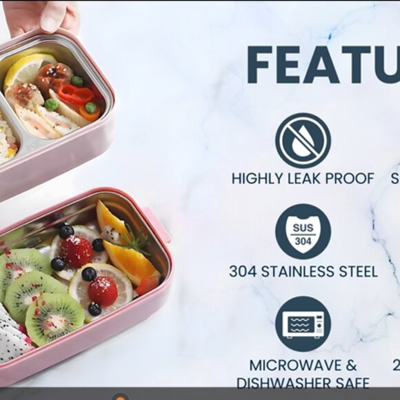 2 Tier Stackable Bento Lunch Box Set Includes Thermos Spoon Fork and Lunch Bag - Picture 16 of 16